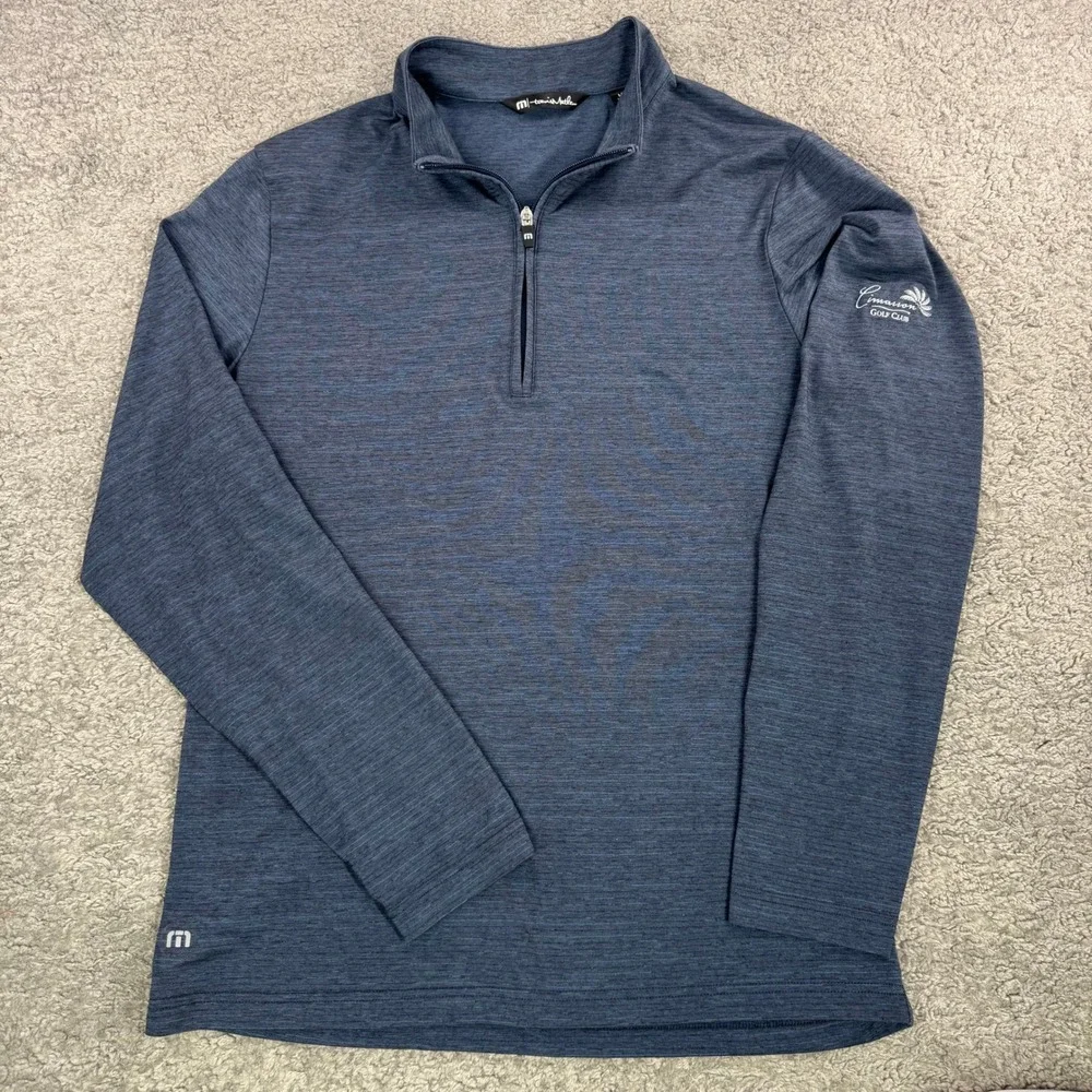 TravisMathew Mens Navy Heather Cimarron Golf Club Quarter Zip Pullover Medium